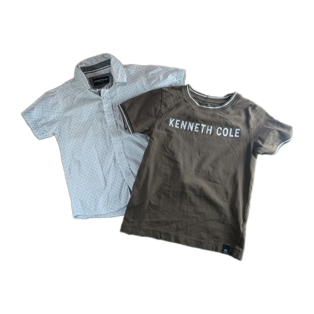 Kenneth Cole Boys Bundle Size 5 | Brown Logo Tee + White Button-Up Shirt